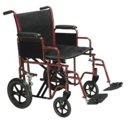 Refuah 22 Inch Bariatric Steel Transport Chair Red RE1761